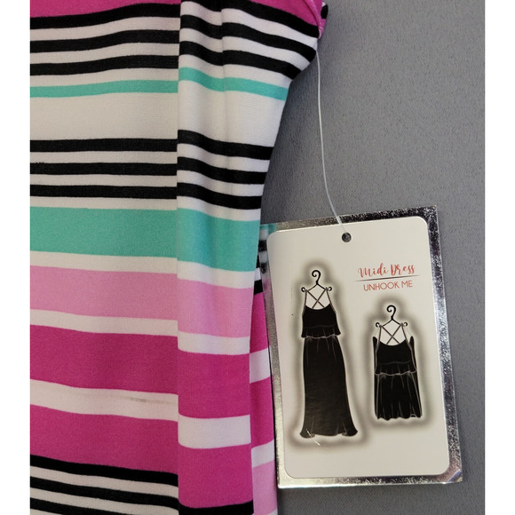 Bobbie Brooks Maxi Dress Womens Medium Striped Soft Pink Blue Sleeveless New - Picture 2 of 11